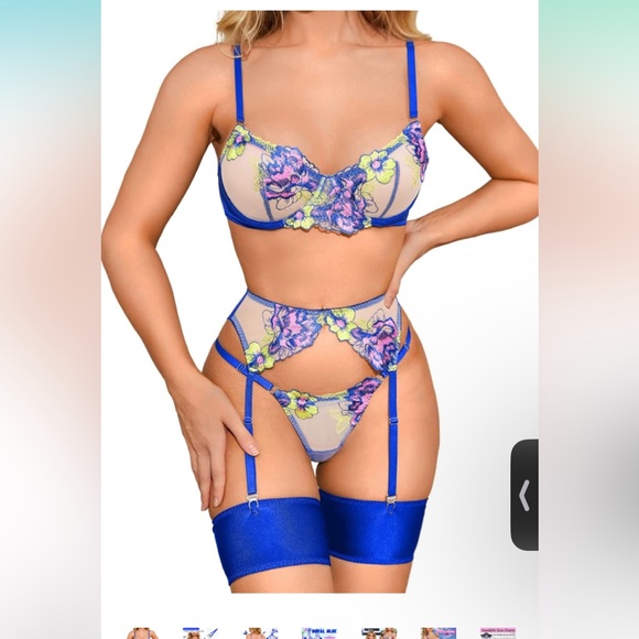 Kaei&Shi Floral Embroidered, Underwire, G-String, Garter Belt - Picture 6 of 7